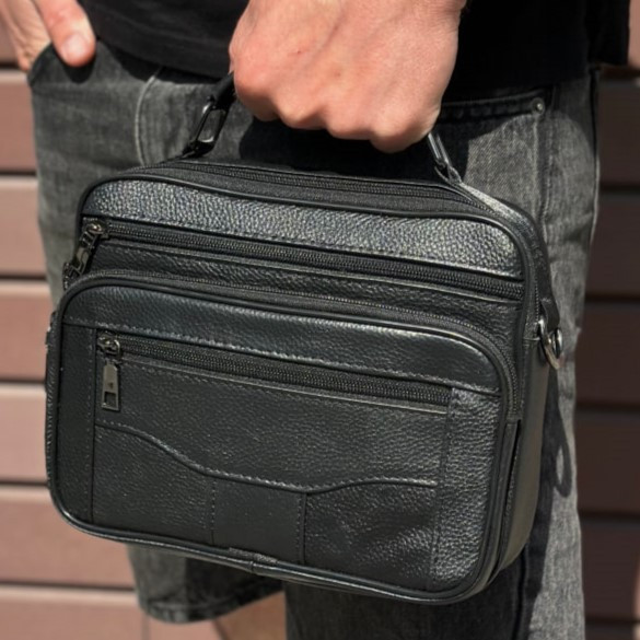 Чоловіча барсетка з ручкою 25x19x6.5, шкіряна сумка з ременем через плече BEXHILL BX-14440B чорна Кам'янське - фото 11