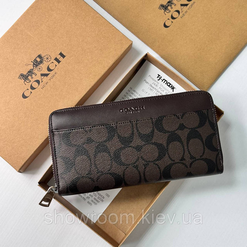 Мужской брендовый кошелек на молнии Coach (1380) brown Киев - изображение 1
