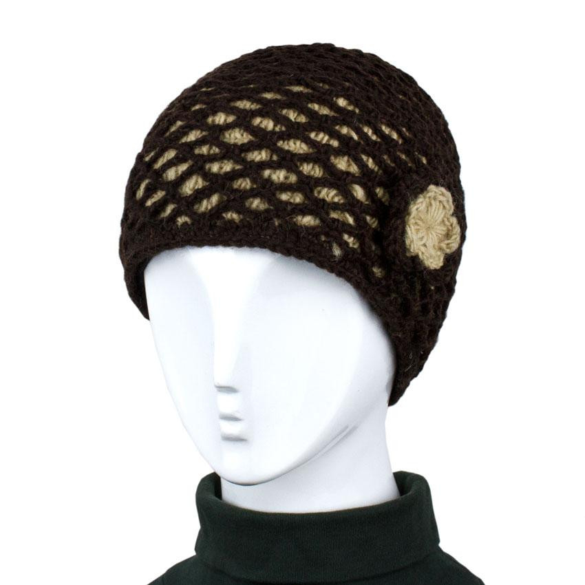 Шапка жіноча вовняна коричнево-бежева Київ - фото 1