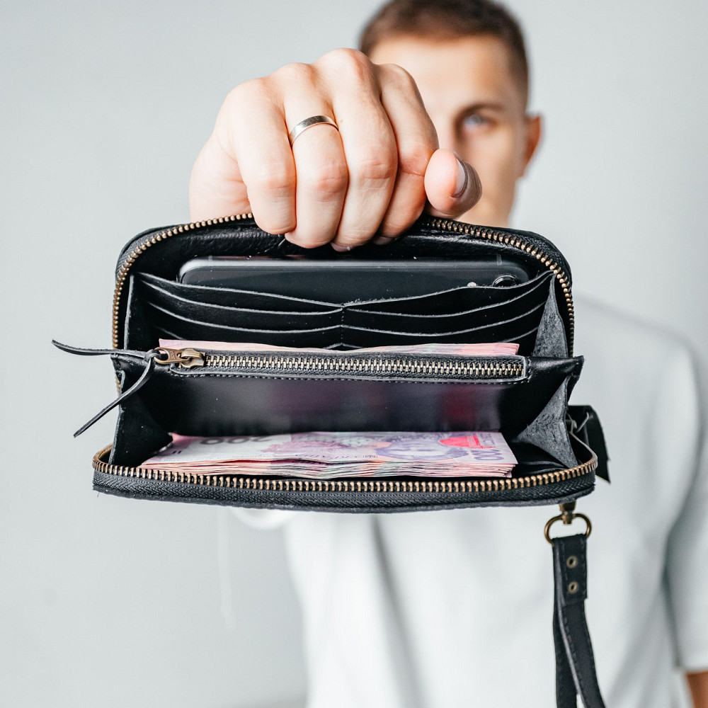 Портмоне мужское кожа, вместительный клатч кошелек на молнии для мужчин, Crazy Horse, черныйMasterSem Киев - изображение 1