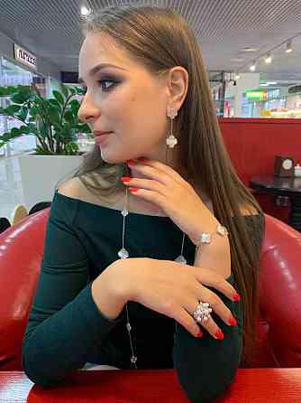 Серьги двойные клевер  Белое золото Одесса