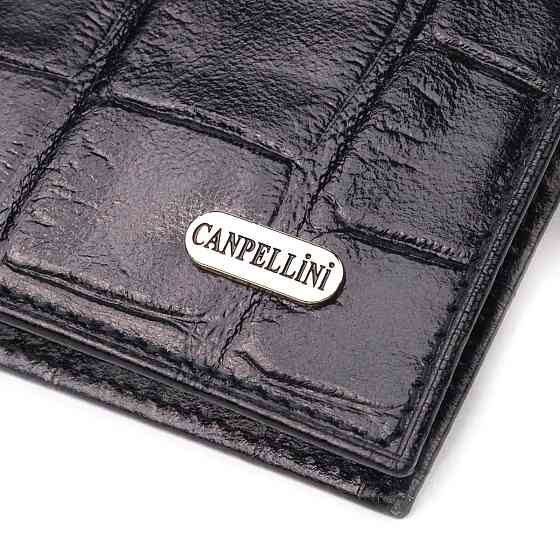 Качественный кошелек для мужчин в два сложения из натуральной фактурной кожи с тиснением под крокодила CANPELLINI 21584 Черный Киев