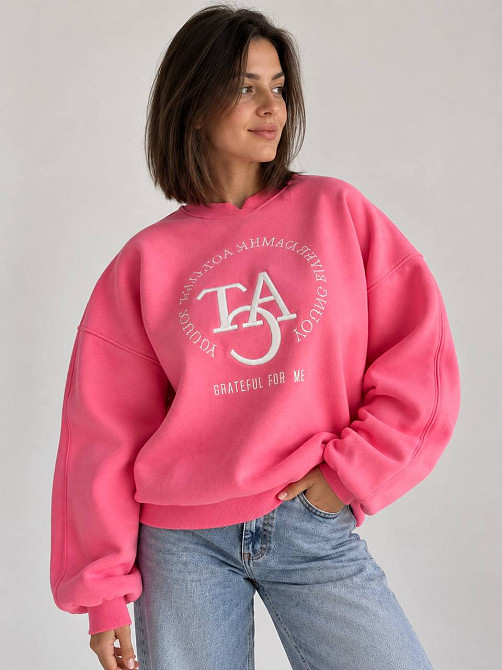 Свитшот женский OLIVIA 2479 oversize утепленный на флисе с вышивкой one size, розовый, one size Киев - изображение 17