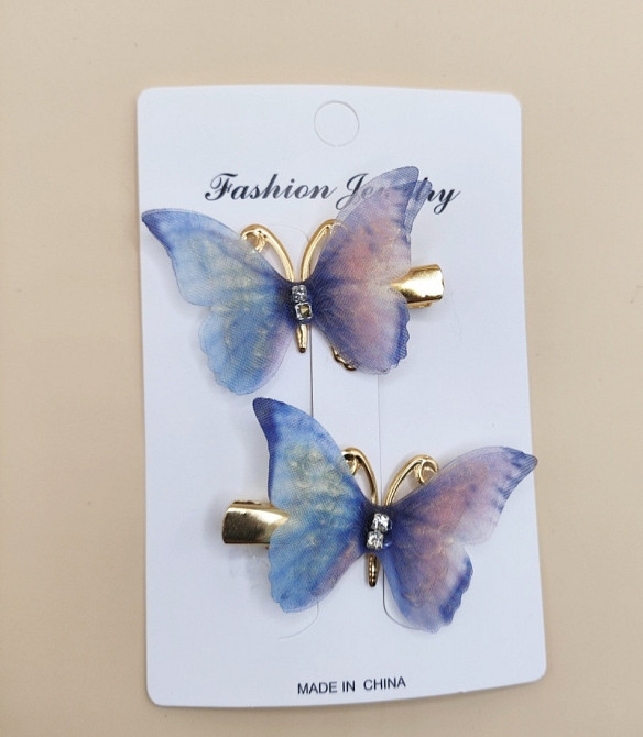 Комплект шпильок "Метелики" 2 шт. Синій з фіолетовим Сміла - фото 1