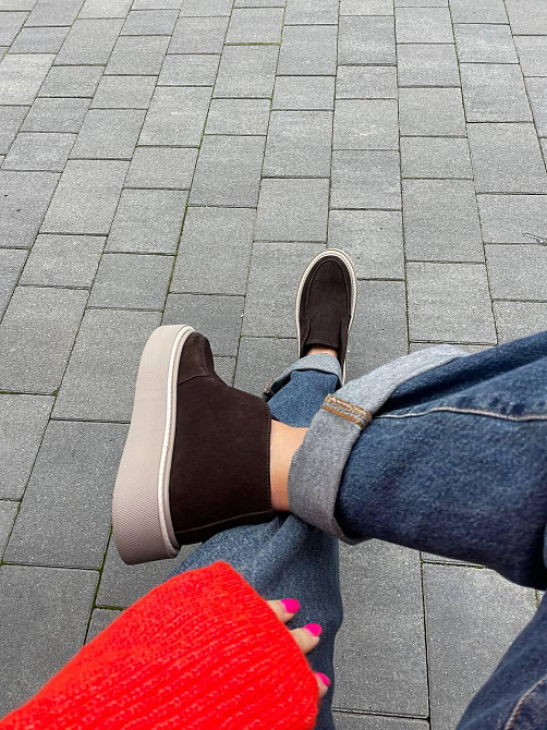 Лоферы женские GREMMY шоколадные натуральная замша высота подошвы 3/4 см высота пятки 8 см разм Коломия - фото 6