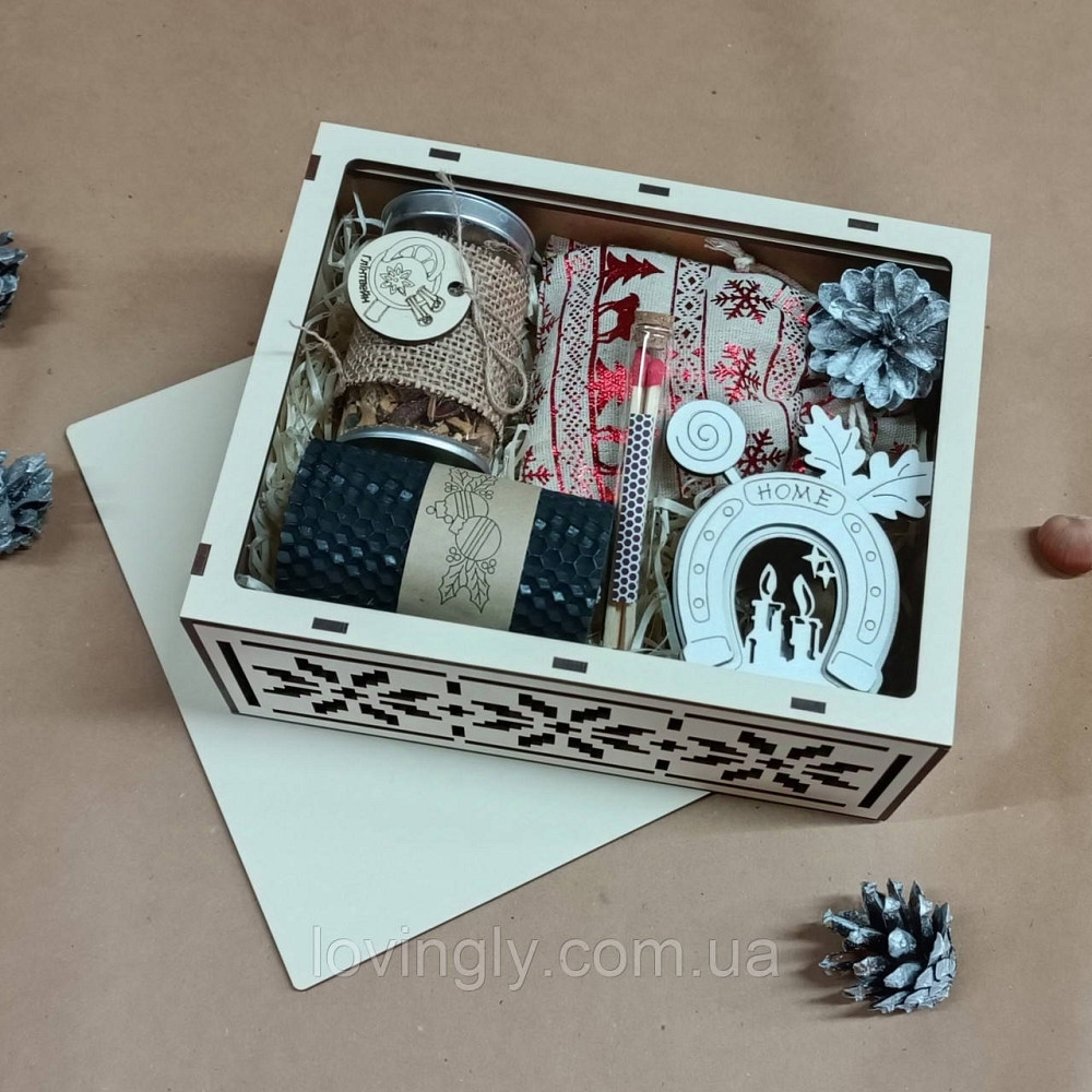 Різдвяний подарунковий набір ручної роботи в коробці з орнаментом Ірпінь - фото 1
