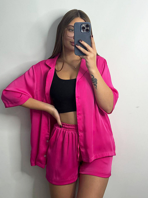 Жіночий костюм-двійка із сатину Фуксия XS-S Харків - фото 1