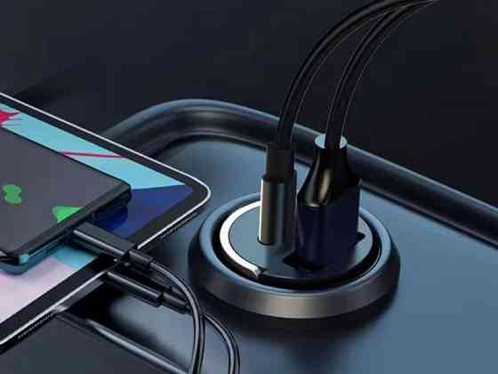 Компактний автомобільний зарядний пристрій/штекер в прикурювач USB-A/TYPE-C QC 3.0 100W 12/24V Харків