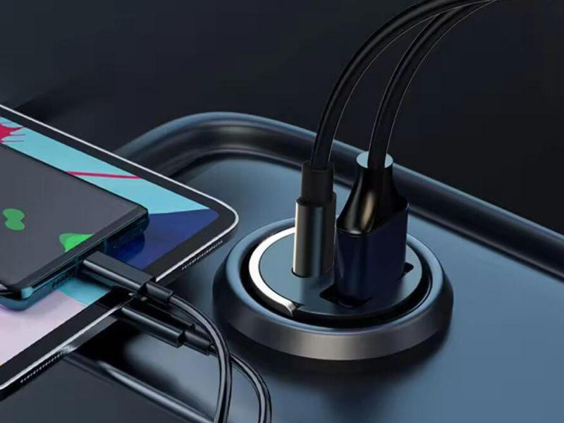 Компактний автомобільний зарядний пристрій/штекер в прикурювач USB-A/TYPE-C QC 3.0 100W 12/24V Харків - фото 3