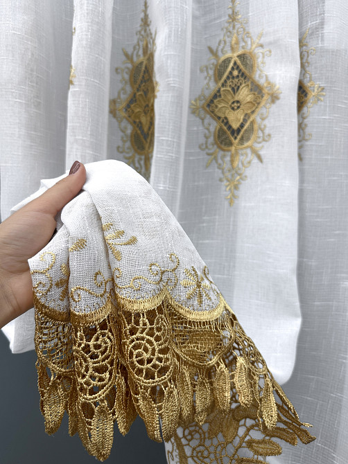 Тюль VR-Textil 1803т Льон з мереживом Білий з золотистим 300х250 см (42-1309) Київ - фото 12