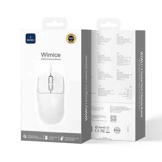 Маніпулятор миша дротова WIWU USB2.0 Wired Mouse WM111 White Одеса