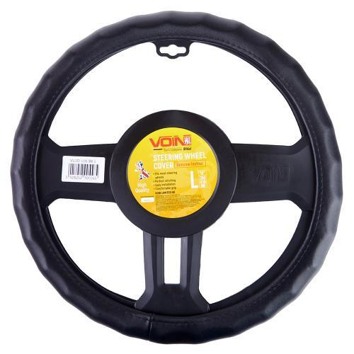 Шкіряний чохол на кермо VLOD-L06 BK L чорний, один шов, BO Харків - фото 1