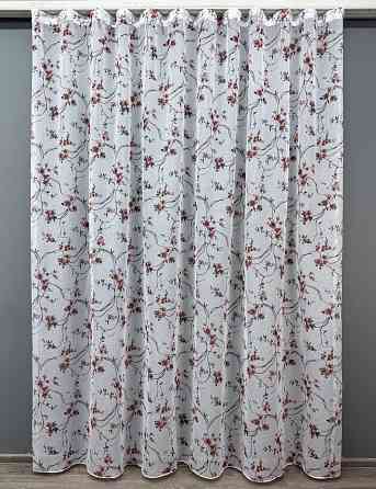 Тюль VR-Textil 1327т Flora Батист Білий з теракотово-чорним принтом 300х270 см (42-0029) Київ