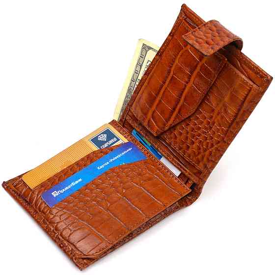 Незвичайний горизонтальний гаманець для чоловіків з натуральної шкіри з тисненням під крокодила CANPELLINI 21893 Рудий Київ
