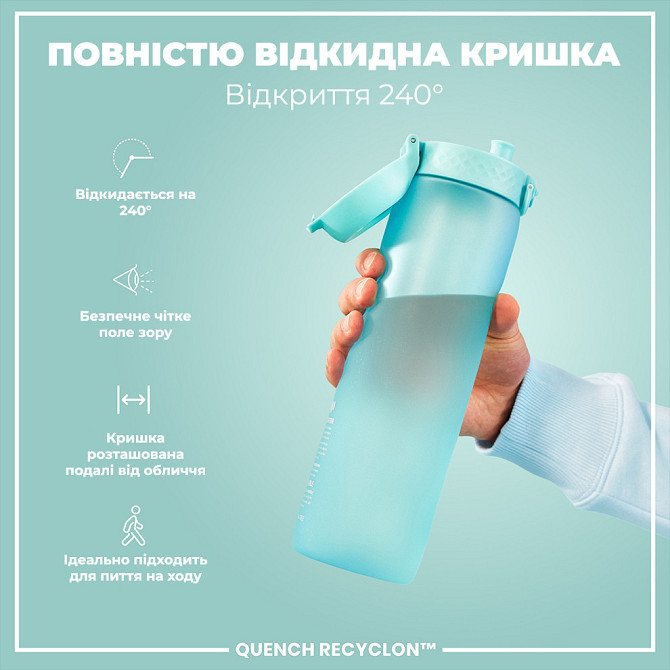 Пляшка для води ION8 1000 мл. BPA Free, Times To Drink, (ЕКО пляшка) BPA Free, Sonic Blue Каменское - изображение 3