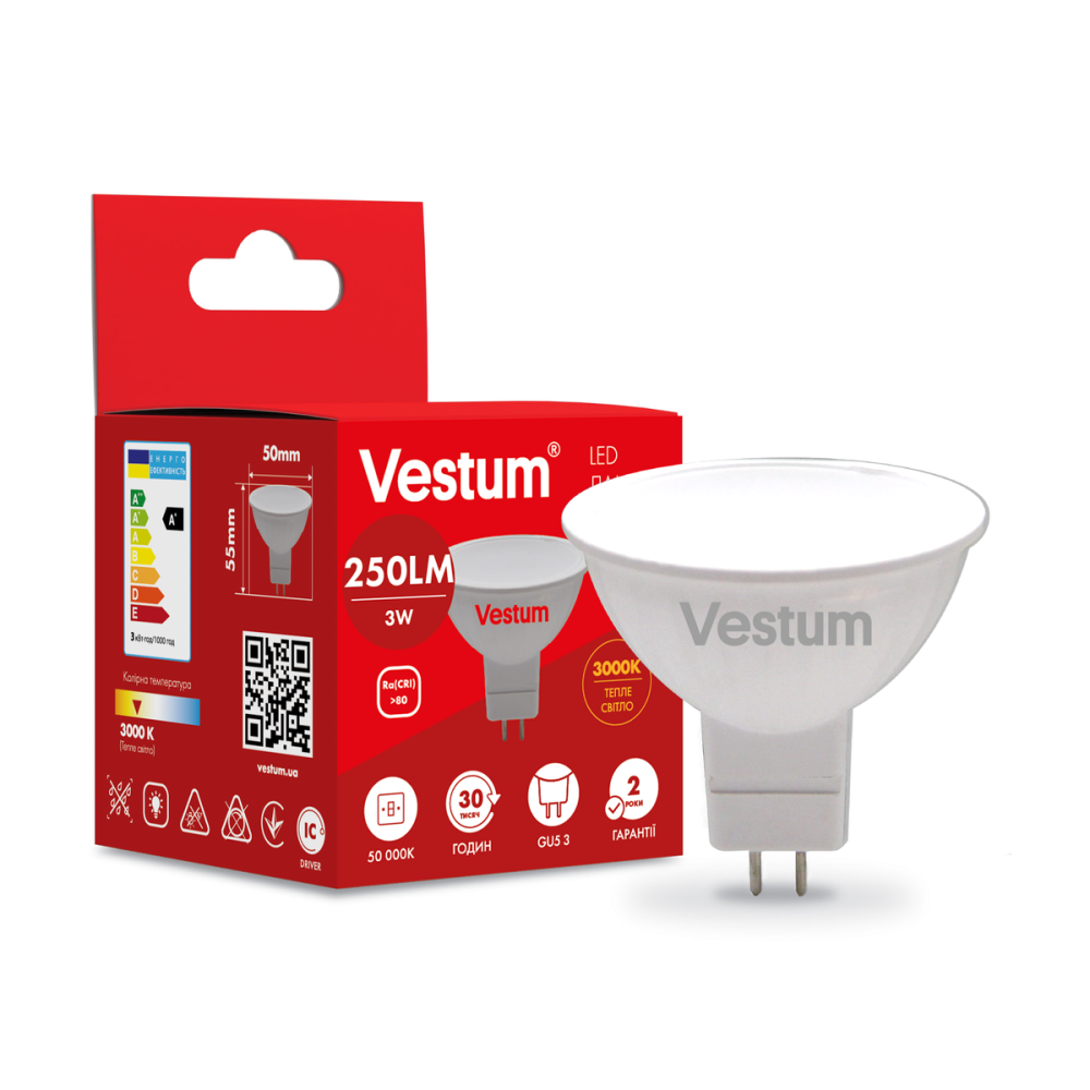 Світлодіодна лампа Vestum MR16 3W 3000K 220V GU5.3 1-VS-1502 Київ - фото 3