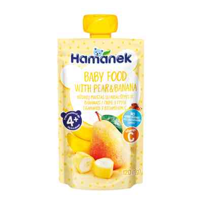 Детское пюре Hamanek Pouch груша і банан, 120 г (8595139780432) Винница