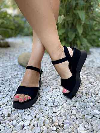 PLPS Босоніжки жіночі чорні PLPS -5 літні, еко-замша / Модні босоніжки на платформі р. 36-40 Коломыя