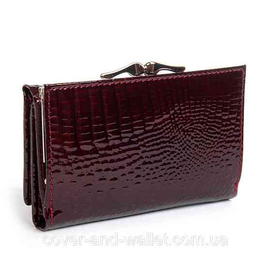 Бордовий лаковий маленький жіночий гаманець із монетницею ST Leather Київ