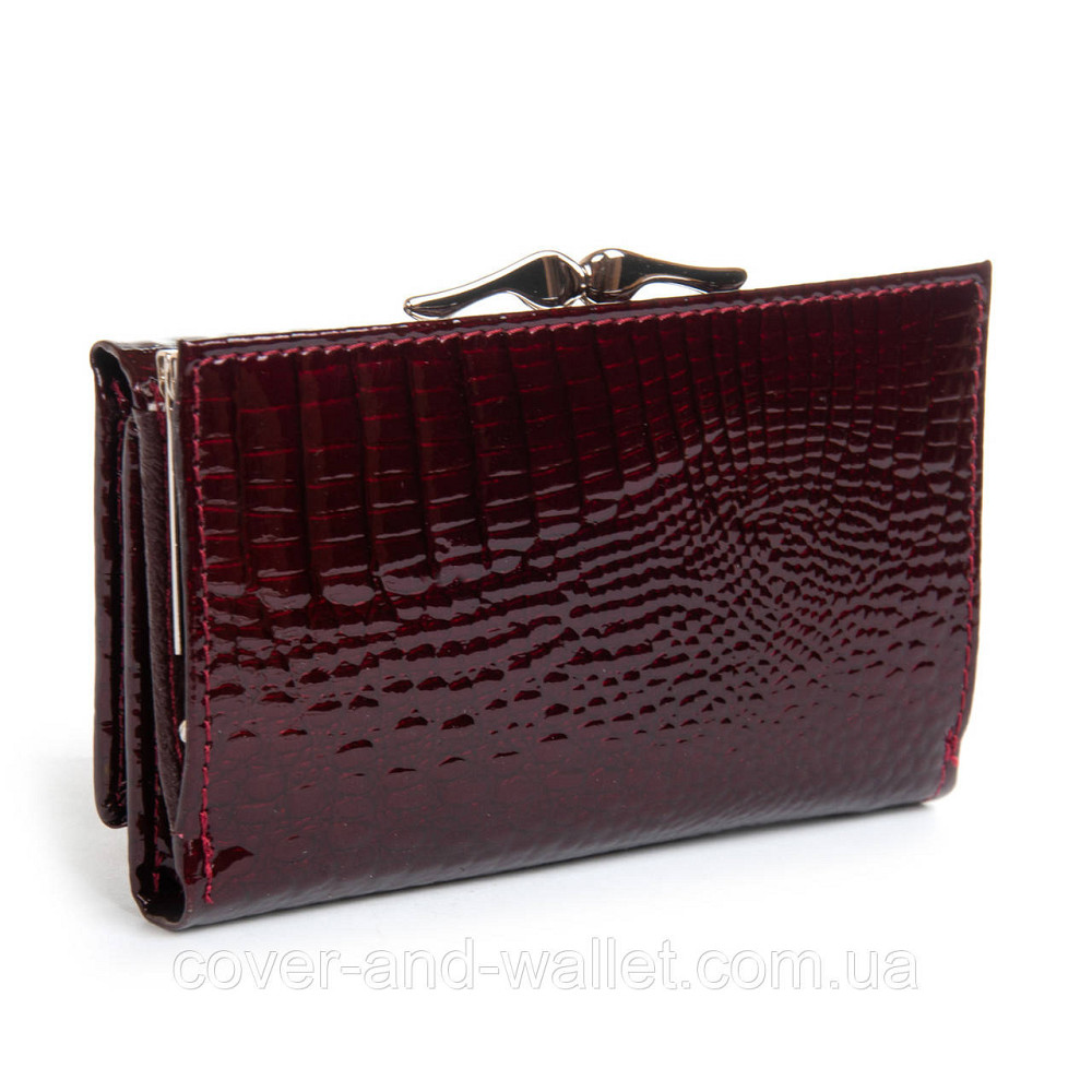Бордовый лаковый маленький женский кошелек с монетницей ST Leather Киев - изображение 4