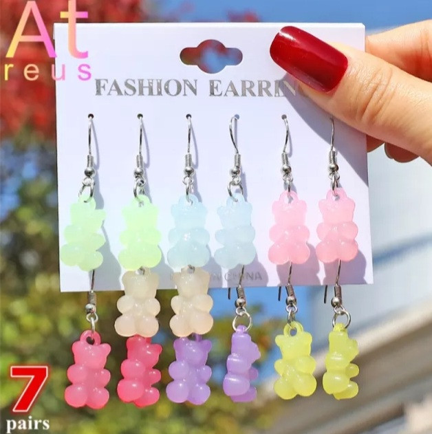 Детские серьги мишки матовые 7 пар разноцветный Киев - изображение 1