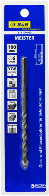 Свердло для плитки S&R Meister для глибокого свердління 6 x 100 мм (218100060) Коломыя - изображение 3