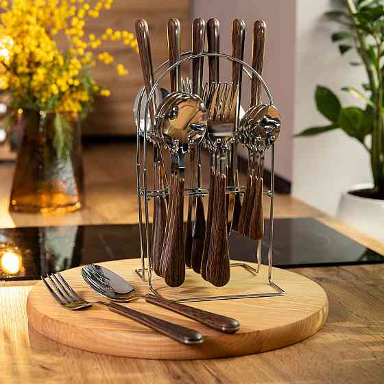 Набір столових приборів на 6 осіб з дерев'яними ручками Київ