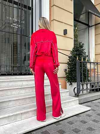Женский стильный повседневный велюровый костюм двойка Красный Одесса