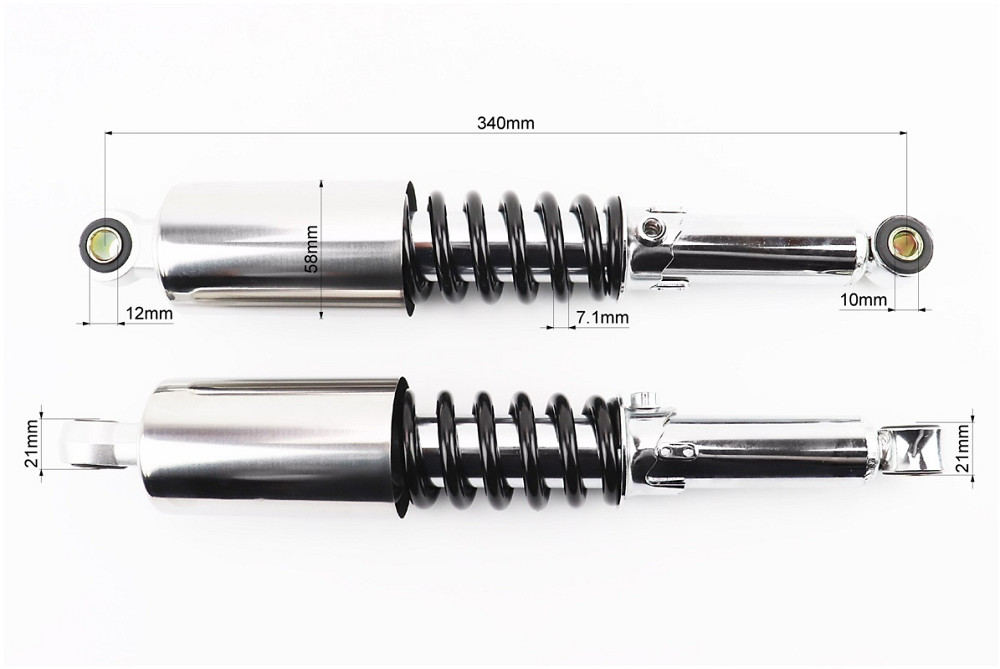 Амортизатор задній JH/CB/CG - 340мм*d58мм (втулка 12мм / втулка 10мм) зі склянкою регул., чорний к-кт 2шт Київ - фото 2