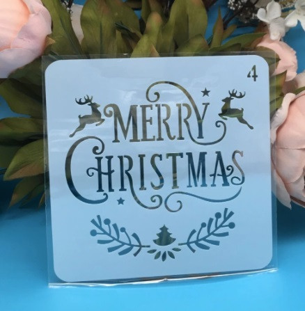 Новый год трафарет Merry Christmas 13 на 13 см серый Киев - изображение 1