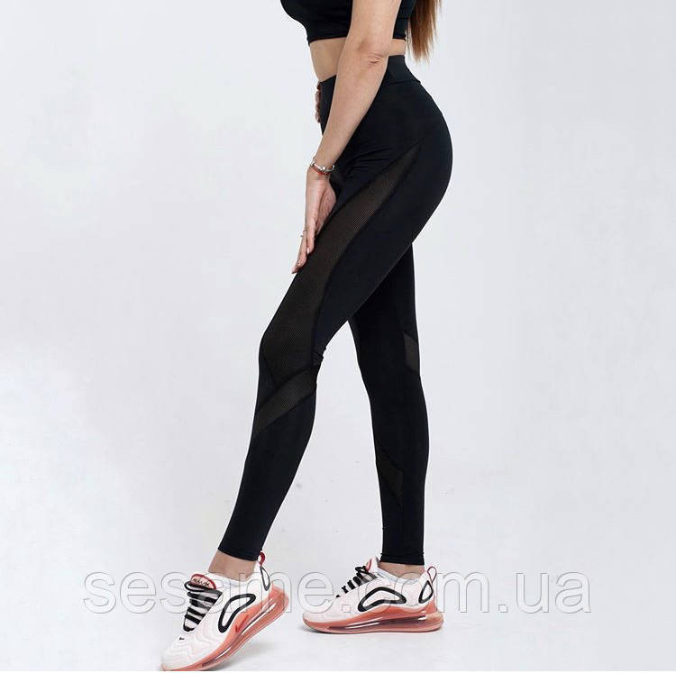 Лосины для фитнеса классические чёрные с сеткой Харьков - изображение 2