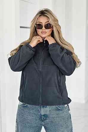 Флісова жіноча кофта на блискавці "Jacket" | Батал Графіт, 54-56 Київ