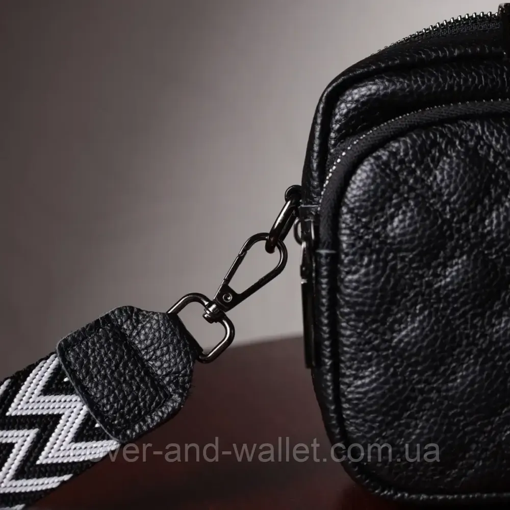 Стильна жіноча сумка чорного кольору із  натуральной шкіри в ромб Київ - фото 10