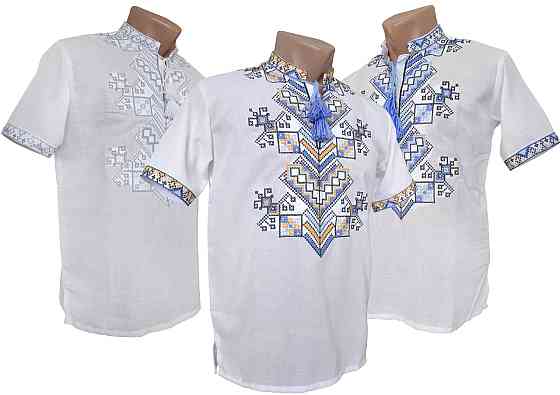 Чоловіча вишиванка на домотканому полотні у білому кольорі Київ