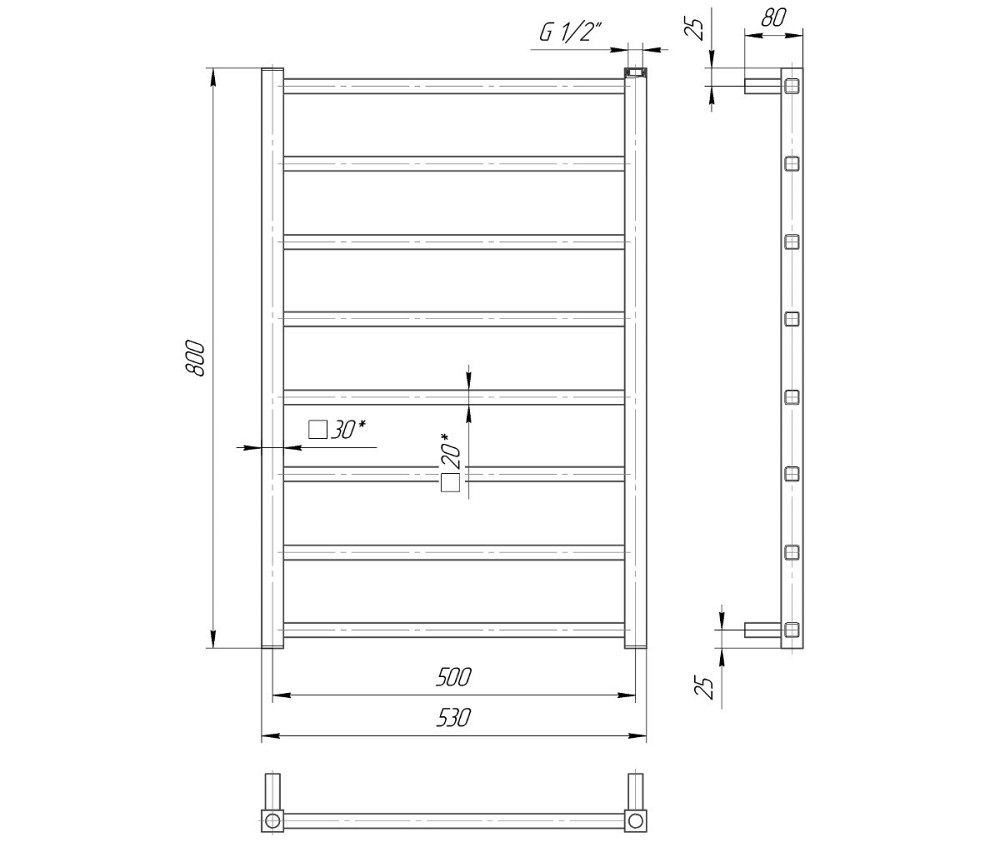 Полотенцесушитель водяной Mario Токио 800x530/500 белый глянец Киев - изображение 2
