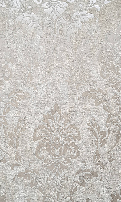 Шпалери вінілові на флізеліні Grandeco Universe 5 вензелю завитки сріблясті на бежевому Київ - фото 1