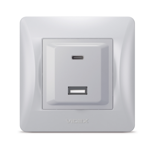 BINERA срібний шовк Розетка внутрішня USB+Type-C зарядний пристрій VF-BNCHRUC20-SS Videx Житомир
