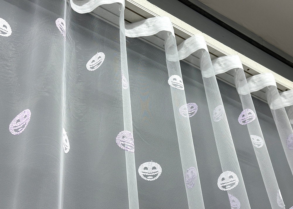 Тюль VR-Textil 1573т Фатин з вишивкою Смайлики Білий з бузковим 350х270 см (42-0977) Київ - фото 7