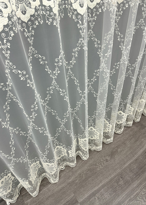 Тюль фатин с вышивкой и люрексом Цвет молочный 1850т Киев - изображение 6