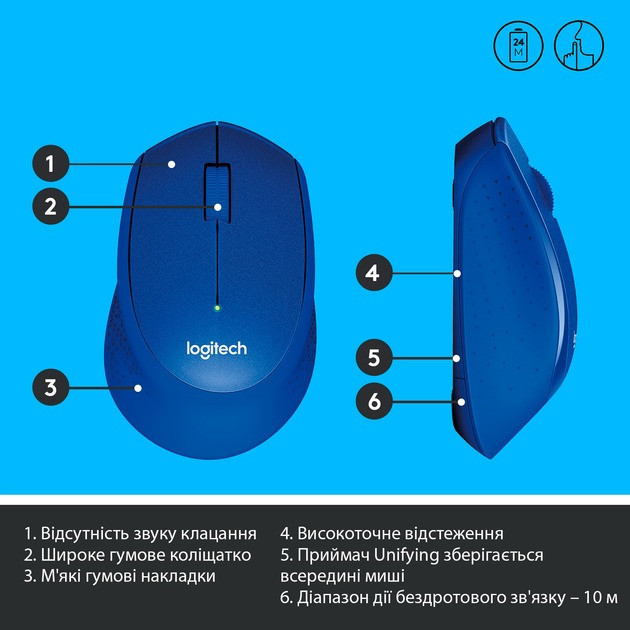 Миша бездротова Logitech M330 Silent Plus Blue (910-004910) Синій Харьков - изображение 7