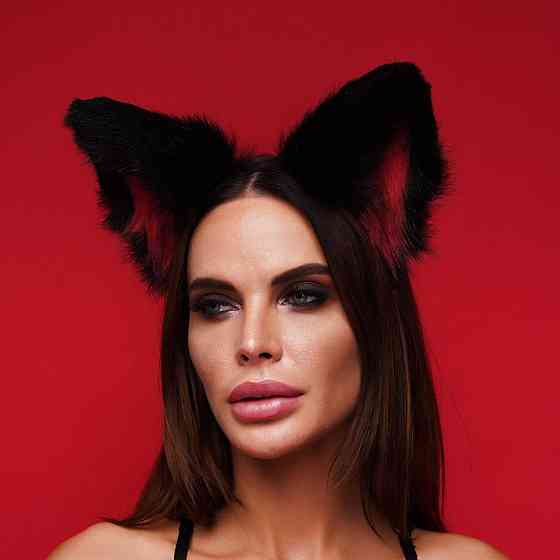 Пушистые кошачьи уши, Черные с красным OKOVA Sex Aura Киев