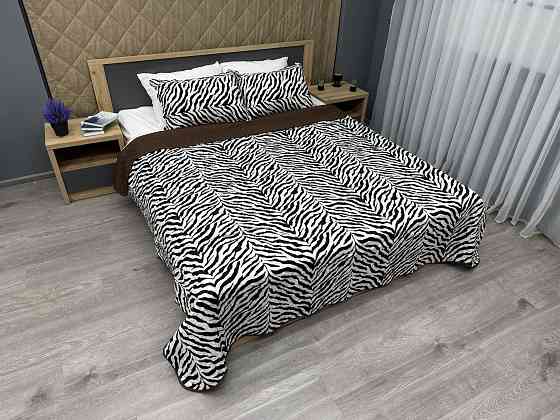 Покривало двостороннє з хутром 200x220 (+-10 см) і 2 наволочки колір чорно-білий з коричневим (85-165) Київ