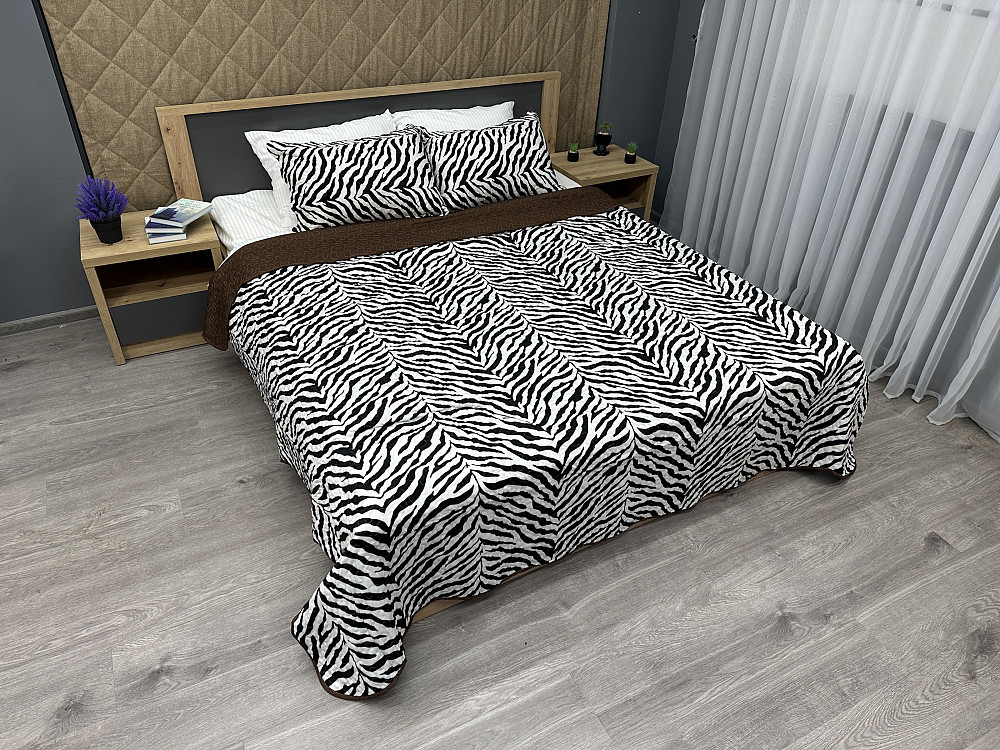 Покривало двостороннє з хутром 200x220 (+-10 см) і 2 наволочки колір чорно-білий з коричневим (85-165) Київ - фото 3