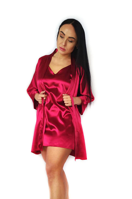 Жіноча атласна сорочка з халатом Бордовий 3XL Харків - фото 1