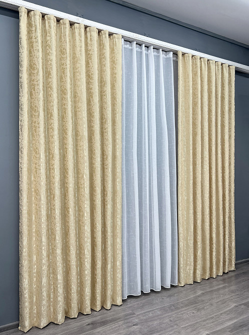 Комплект готових штор VR-Textil Льон мармур Pavliani ХО № 1909ш Кремовий 100х280 см 2 шт (31-971) Київ - фото 4