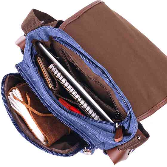 Интересная горизонтальная мужская сумка из текстиля 21250 Vintage Синяя Киев