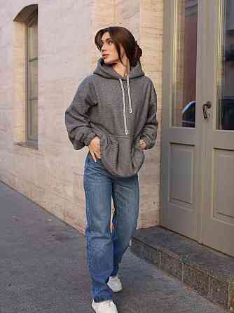 Жіноче затишне худі оверсайз шерпа на велюрі Графіт Одеса