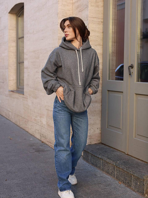 Жіноче затишне худі оверсайз шерпа на велюрі Графіт Одеса - фото 6