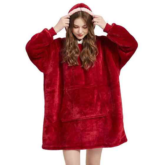 Плед толстовка с капюшоном (100х80см) HUGGLE HOODIE, Бордовый / Плед-худи / Оверсайз толстовка плед с капюшоном Киев