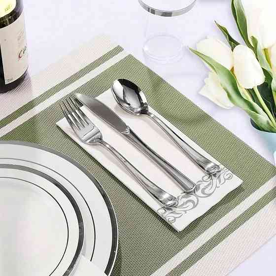 Набір пластикових столових приборів 18 шт якісних (ножі, виделки, ложки).Багаторазовий посуд, сріблясті Кам'янець-Подільський